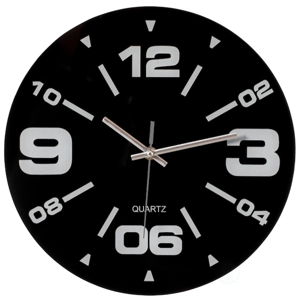 Quickway Imports Black Decorative Unique Modern Round Glass Wall Clock, for Living Room, Kitchen, Dining or Bedroom QI004148 - main